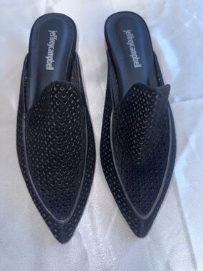 Jeffrey Campbell Black Perforated Pointed-Toe Mule Flats
